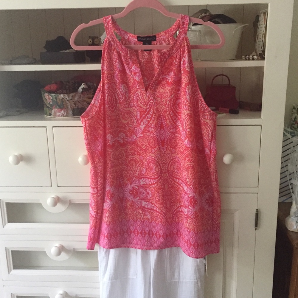 Pretty Pink summer beachy flowing sleeveless top L